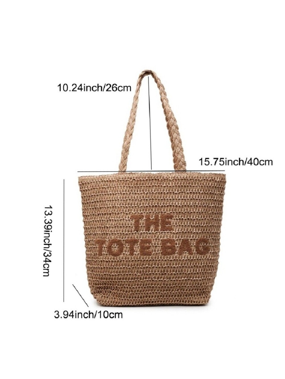 Straw Woven The Tote Bag ~ Beige Or Mocha - Picture 4 of 5